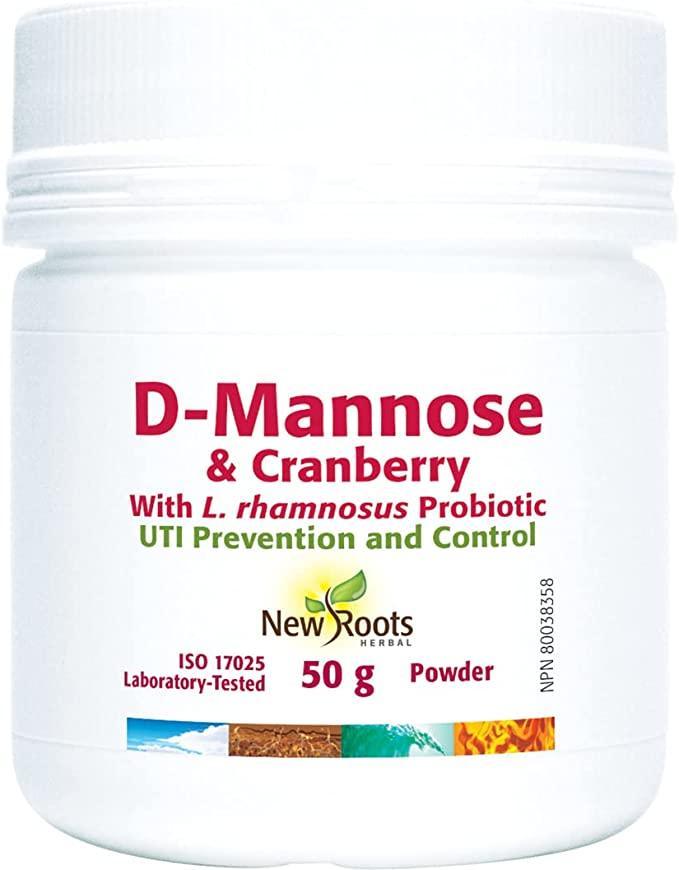 New Roots D-Mannose & Cranberry Powder 50g - Urinary Tract Support for Women & Men - Natural Supplement for Bladder Health & UTI Relief - Perfect for Daily Wellness & Immune Boosting