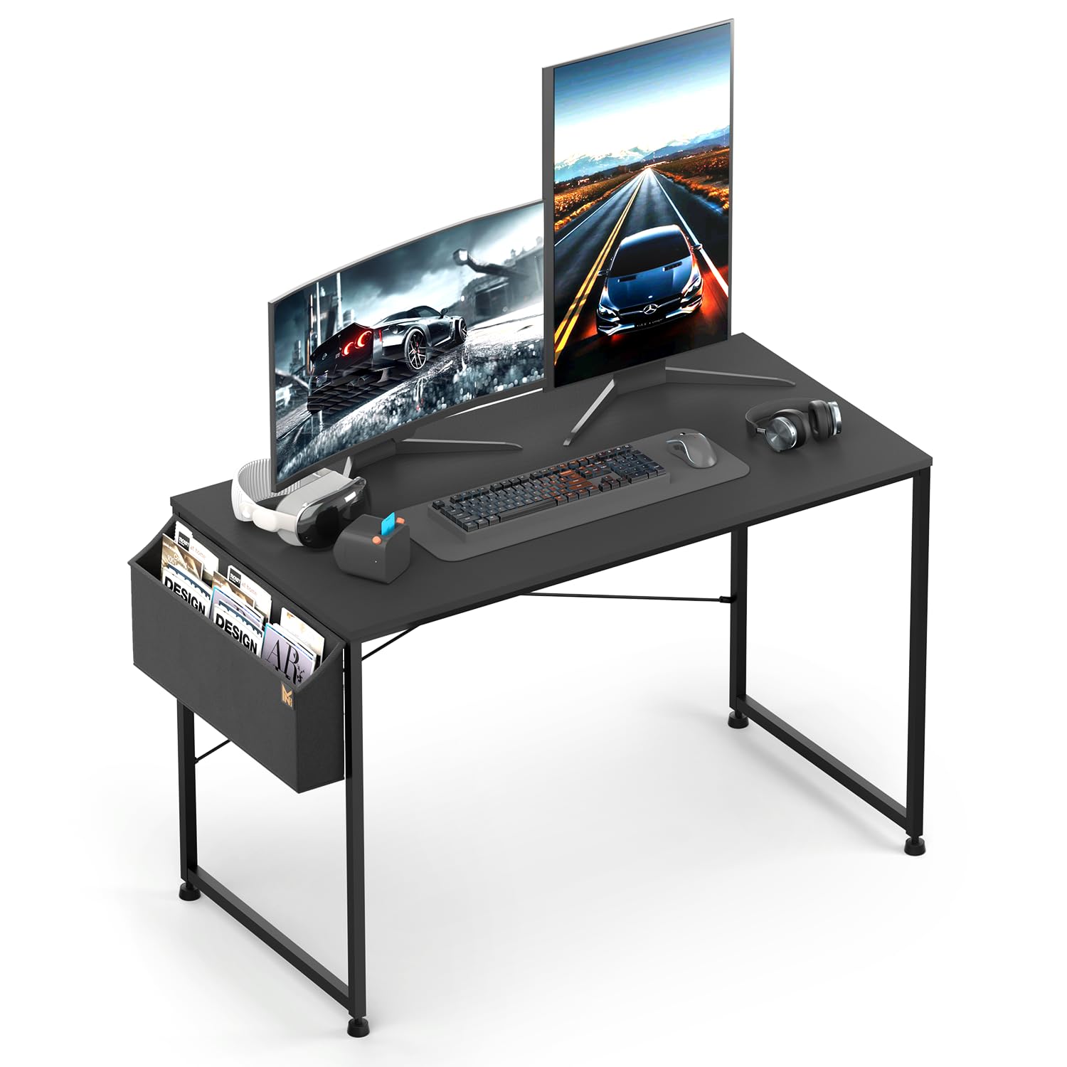 MoNiBloom 47 Inch Computer Desk - Simple Style Home Office Desk with Storage Bag, Gaming & Writing Workstation for Small Spaces - Black | Perfect for Home Office, Study Room & Gaming Setup