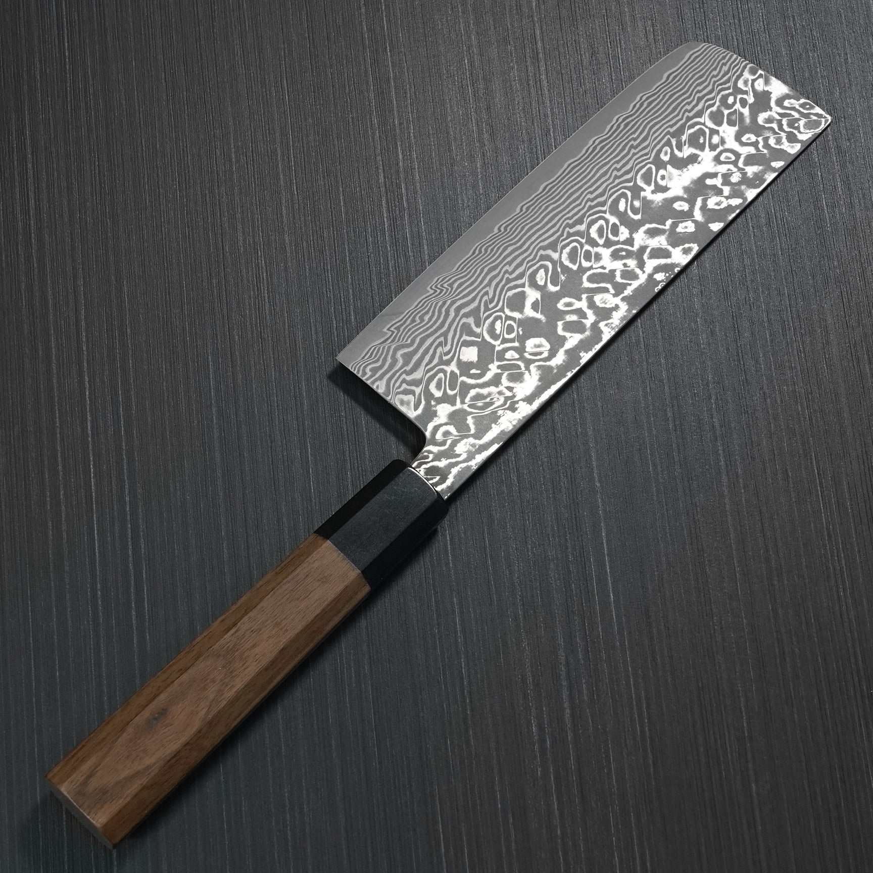 Yoshimi Kato SG2 Super Gold 2 Damascus Nakiri Knife - V-Shaped Blade with Black Water Buffalo Handle - Perfect for Japanese Cuisine, Vegetable Chopping & Sushi Preparation