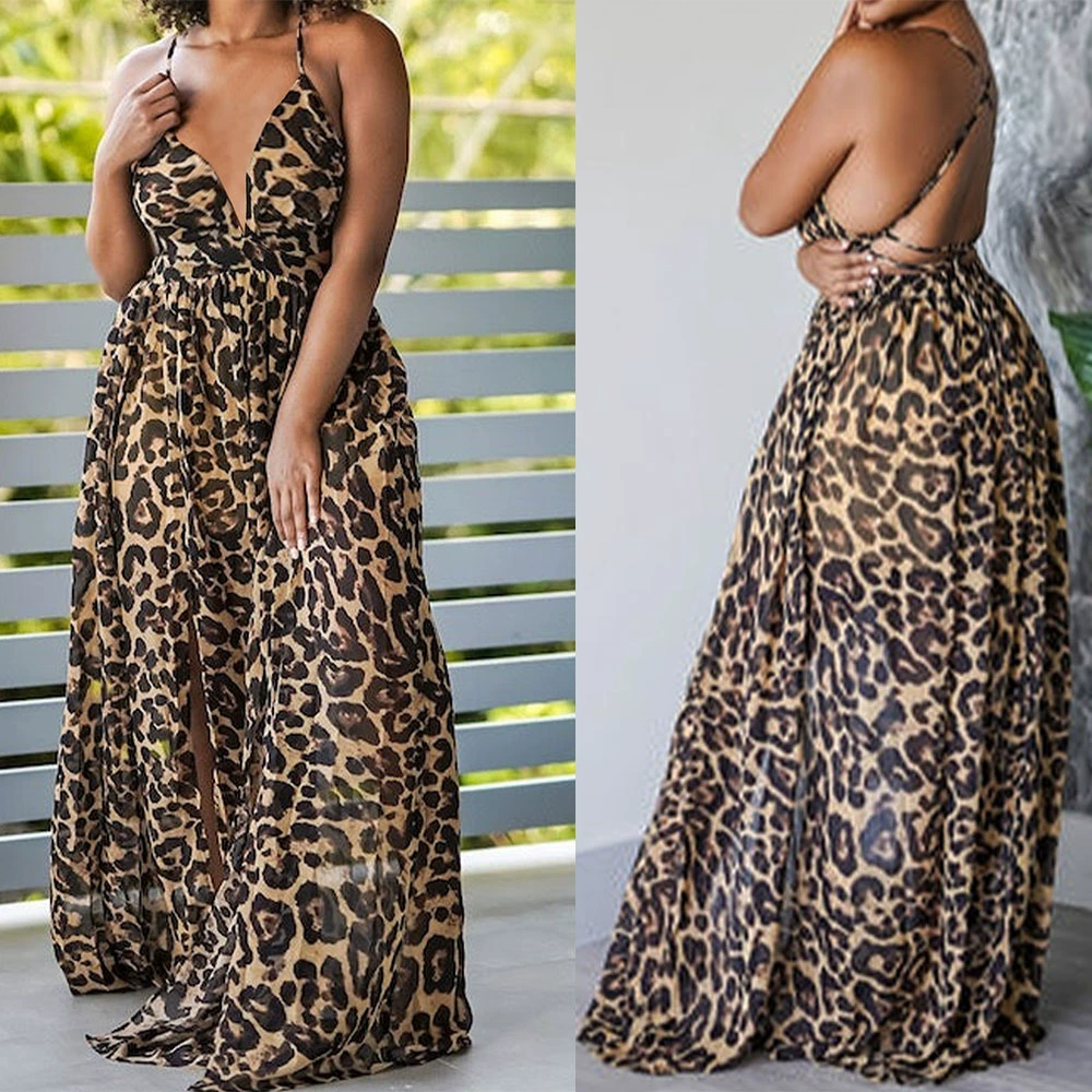 Leopard Print Halter Dress for Women - Sexy Animal Print Summer Party Dress - Perfect for Club, Date Night & Beach Vacation