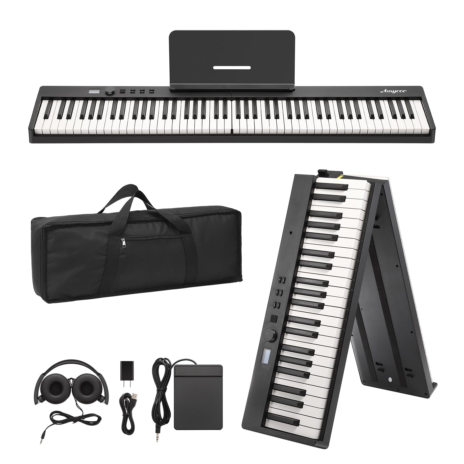 88-Key Portable Folding Digital Piano Keyboard - Semi-Weighted Keys with Bluetooth, USB MIDI & Sustain Pedal - Includes Headphones & Carrying Case - Perfect for Beginners, Kids & Traveling Musicians - Ideal for Home Practice, Music Lessons & On-the-Go Performances