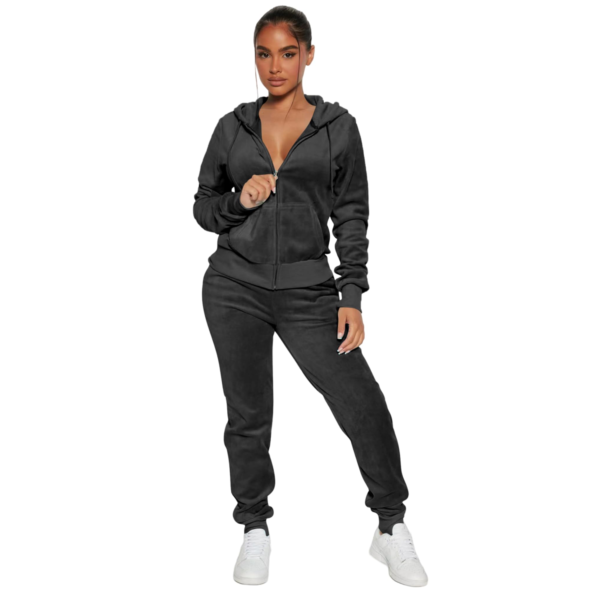 Yidengymx Women's 2-Piece Velour Tracksuit Set - Soft Velvet Hooded Jogger Outfit for Lounge & Workout | Cozy Casual Wear for Home, Gym & Running
