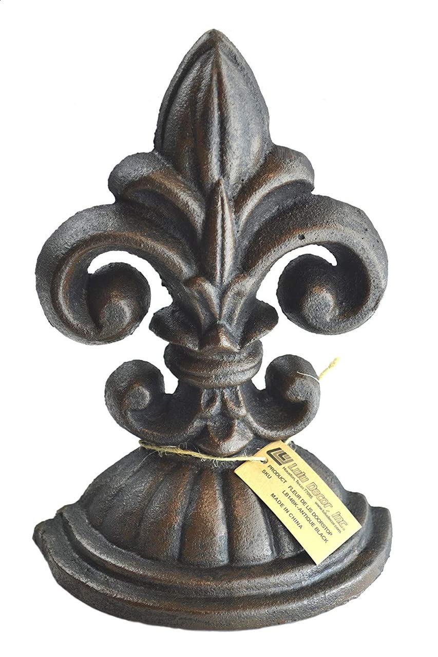 Antique Black Fleur De Lis Door Stopper - Heavy 2lb Sculpture for Home Decor