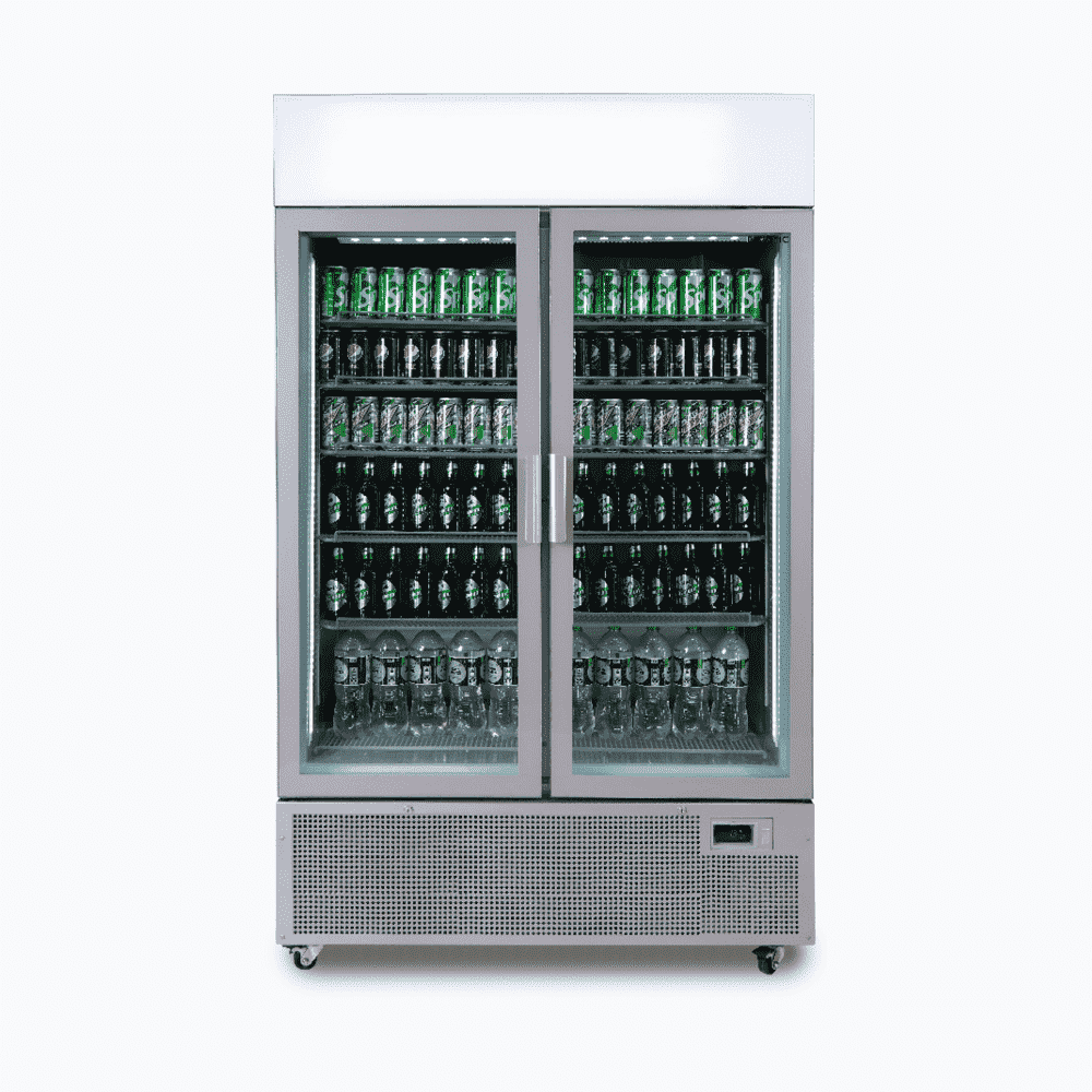 Bromic GM1100LS NR Two Flat Glass Door Commercial Upright Display Refrigerator - 1082L Capacity for Restaurants, Supermarkets, and Convenience Stores
