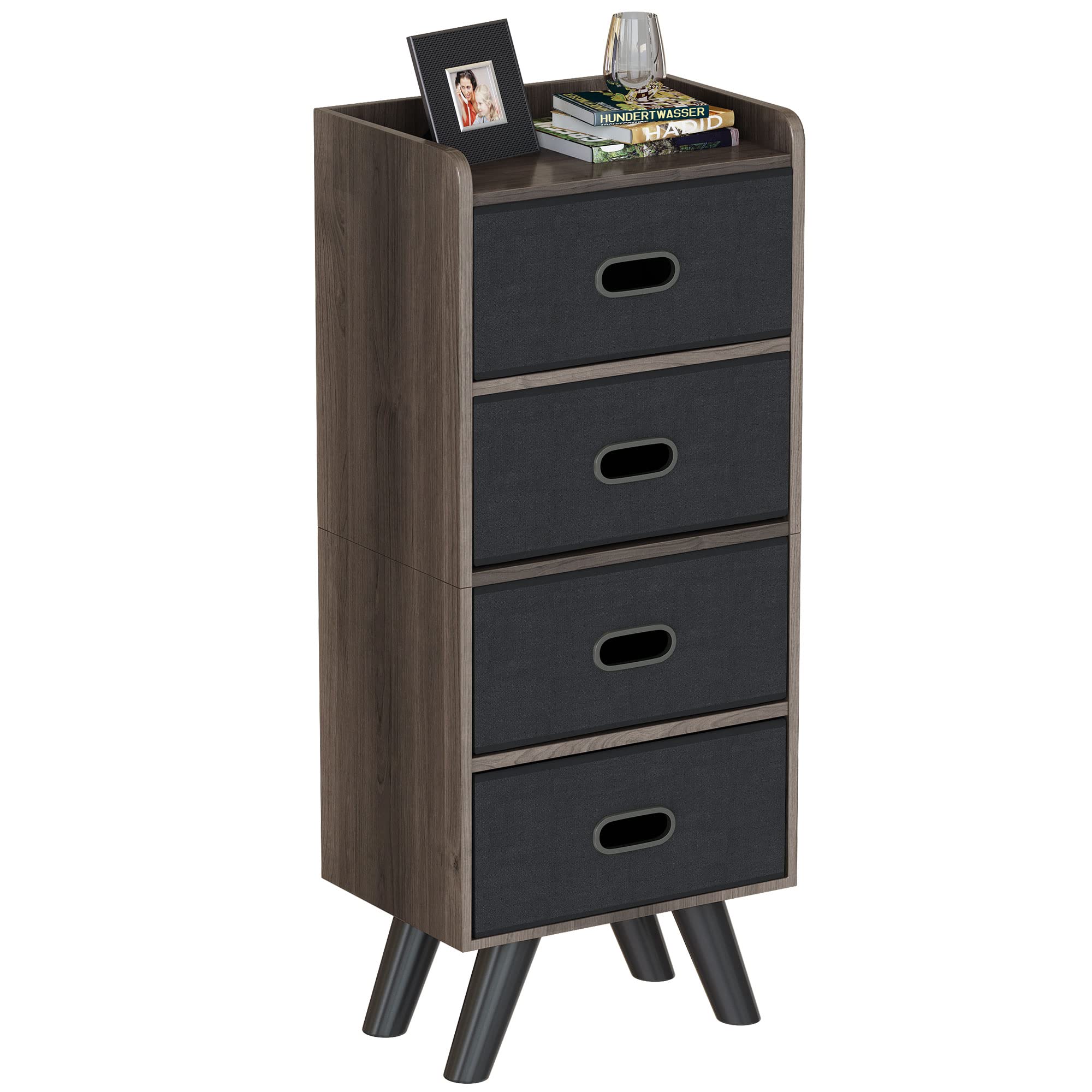 Fabric Dresser with 4 Drawers & Wood Top - Tall Storage Organizer for Bedroom, Nursery, Living Room