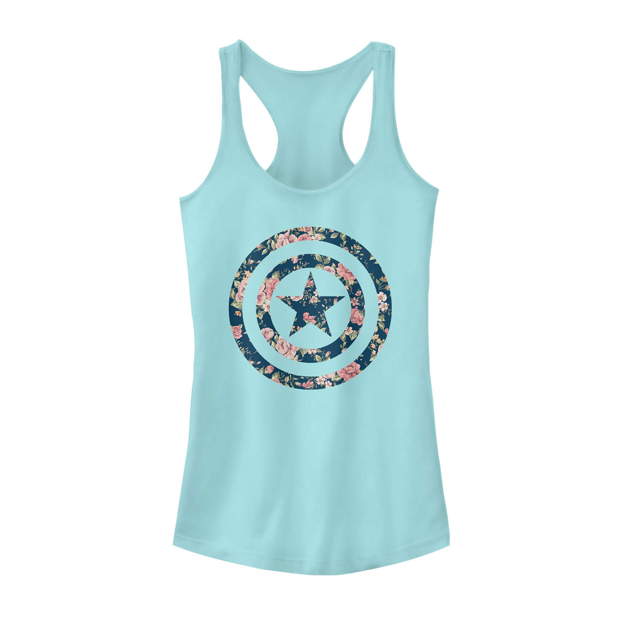 Marvel Junior's Captain America Floral Print Racerback Tank Top for Girls - Superhero Costume & Casual Summer Outfit