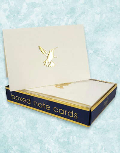 Golden Hummingbird Embossed Note Cards - Elegant Stationery for Thank You Notes, Wedding Invitations & Special Occasions - Set of 20 Premium Greeting Cards with Envelopes