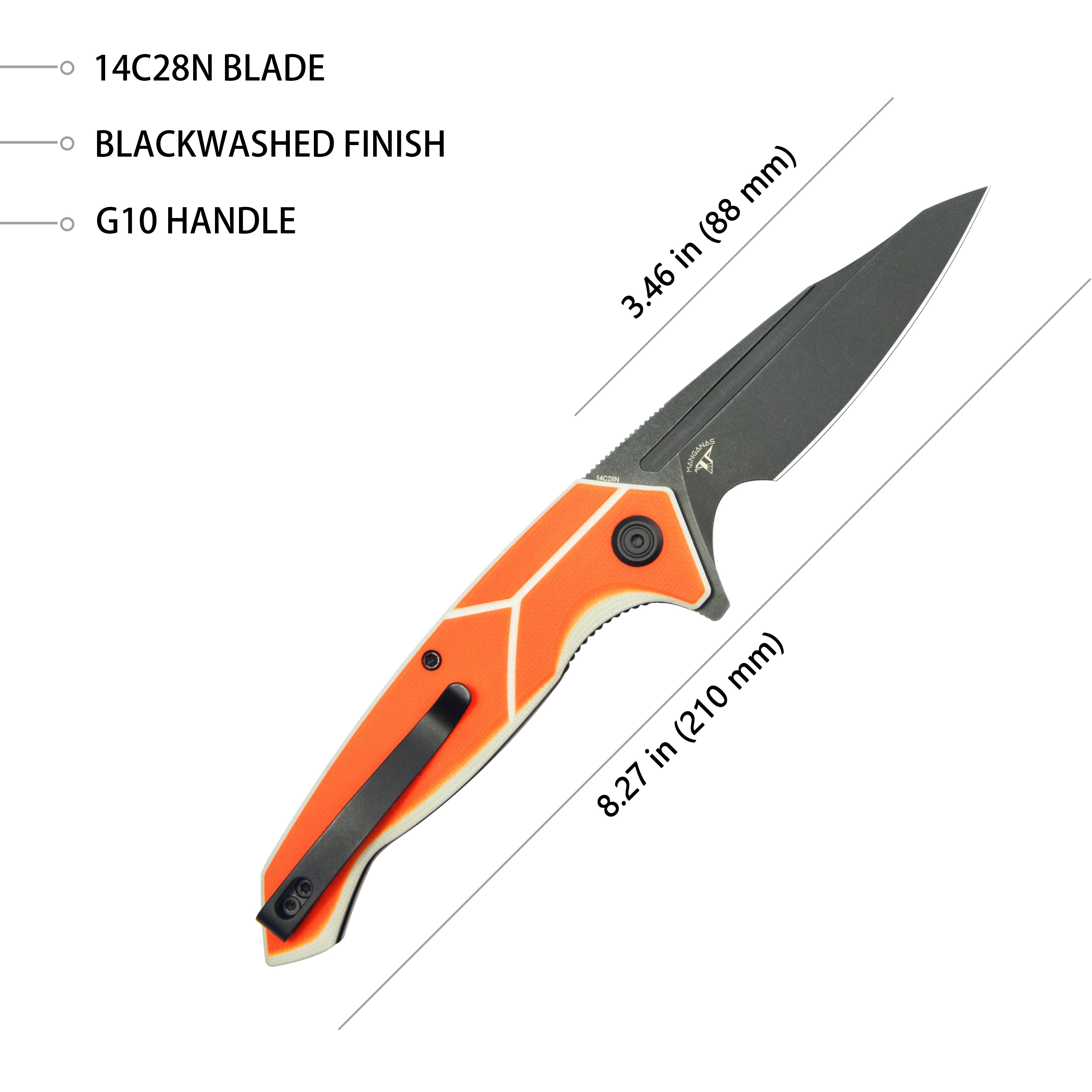 Kubey RBC-1 Outdoor Flipper Knife - Orange & White G10 Handle, 3.46