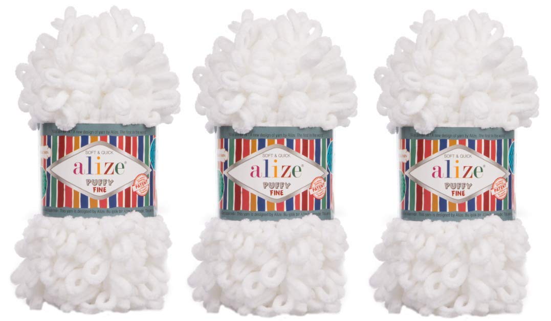 Alize Puffy Fine Yarn - 3 Skeins (300g, 48yds) 100% Micropolyester Super Soft Chunky Knitting Yarn for Baby Blankets, Scarves & Hats - Perfect for Hand Knitting, Crochet & DIY Craft Projects