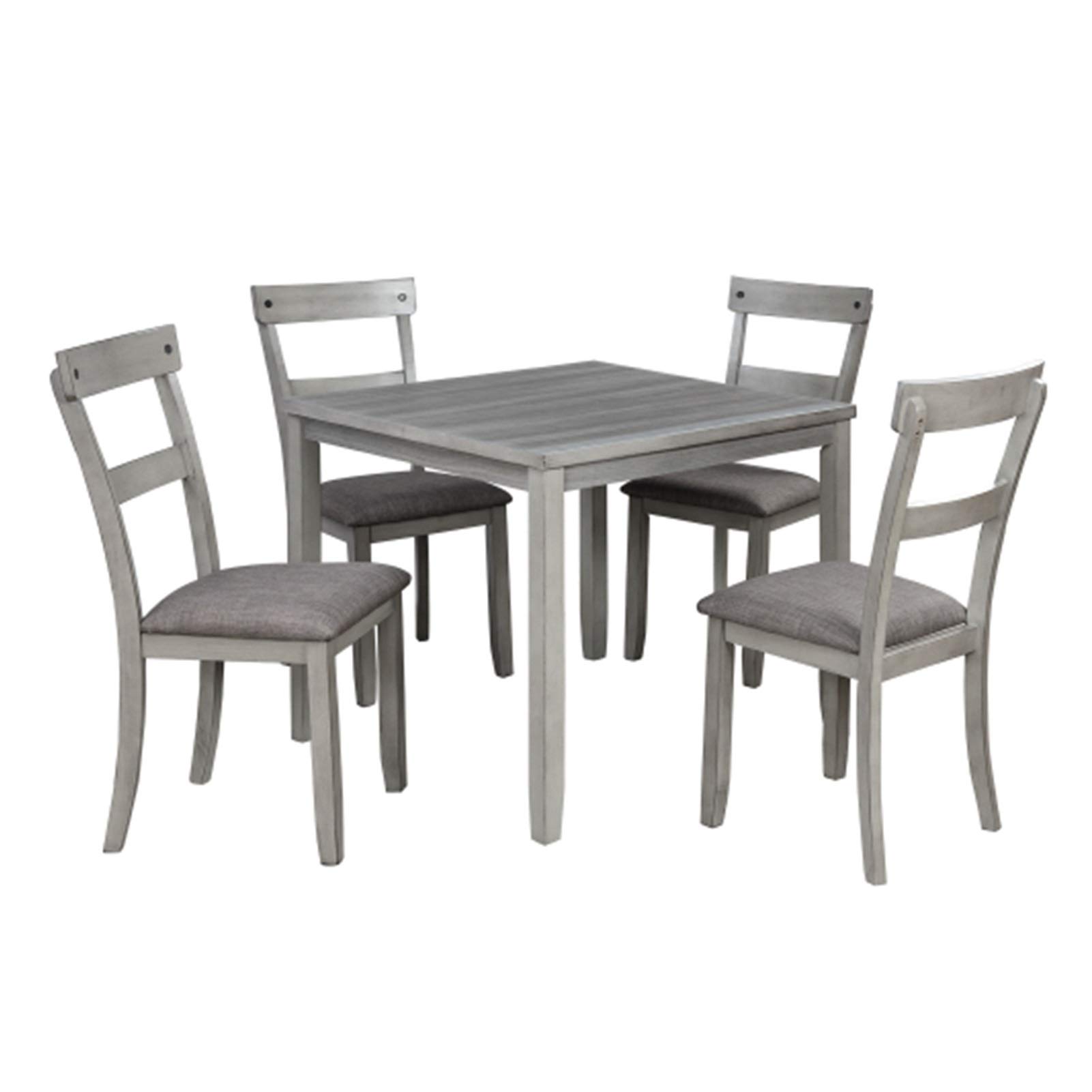 ZXCVBNM 5-Piece Industrial Wooden Dining Set - Light Grey Kitchen Table & 4 Chairs, Perfect for Modern Dining Rooms and Compact Kitchens
