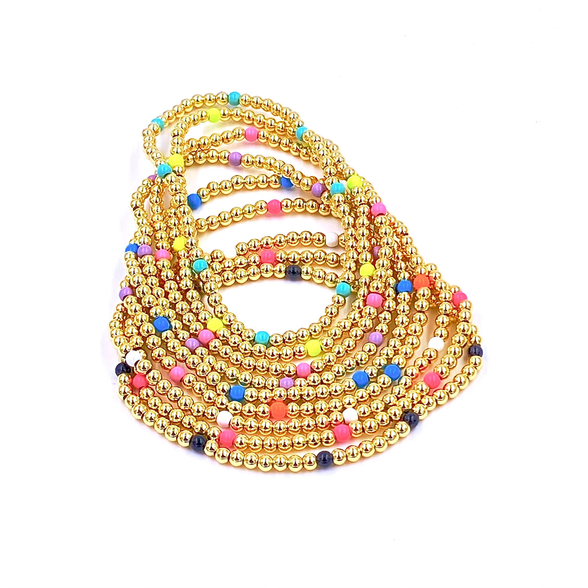 Ashley Gold Stainless Steel 8mm Beaded Stretch Bracelet - Gold Plated Enamel Ball Jewelry for Women, Fashion Accessories for Casual Wear & Party Outfits