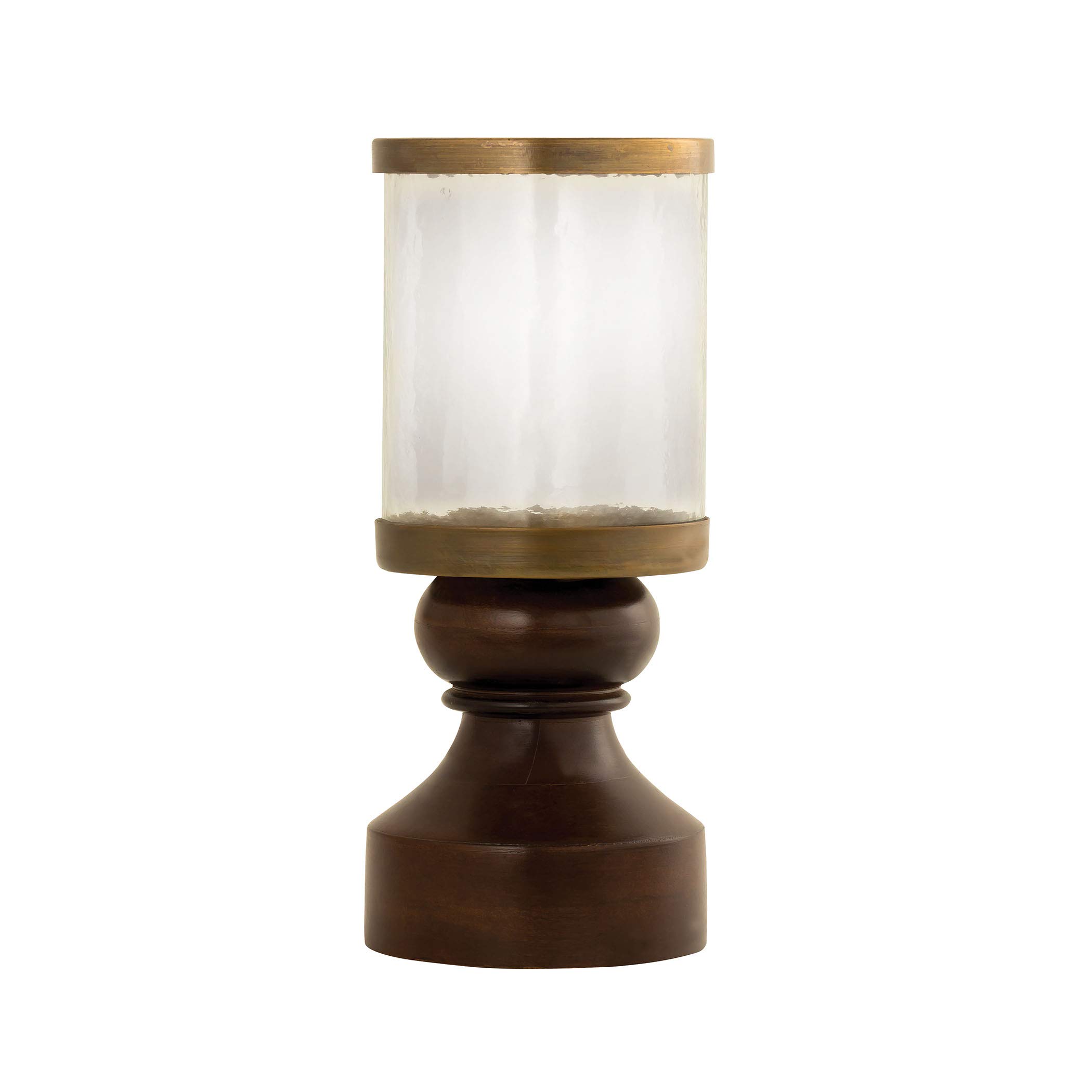 Elk Lighting 573415 Antique Brass Walnut Hammered Clear Glass Candle Holder - Perfect for Dining Table Centerpiece, Fireplace Mantel, and Romantic Home Decor