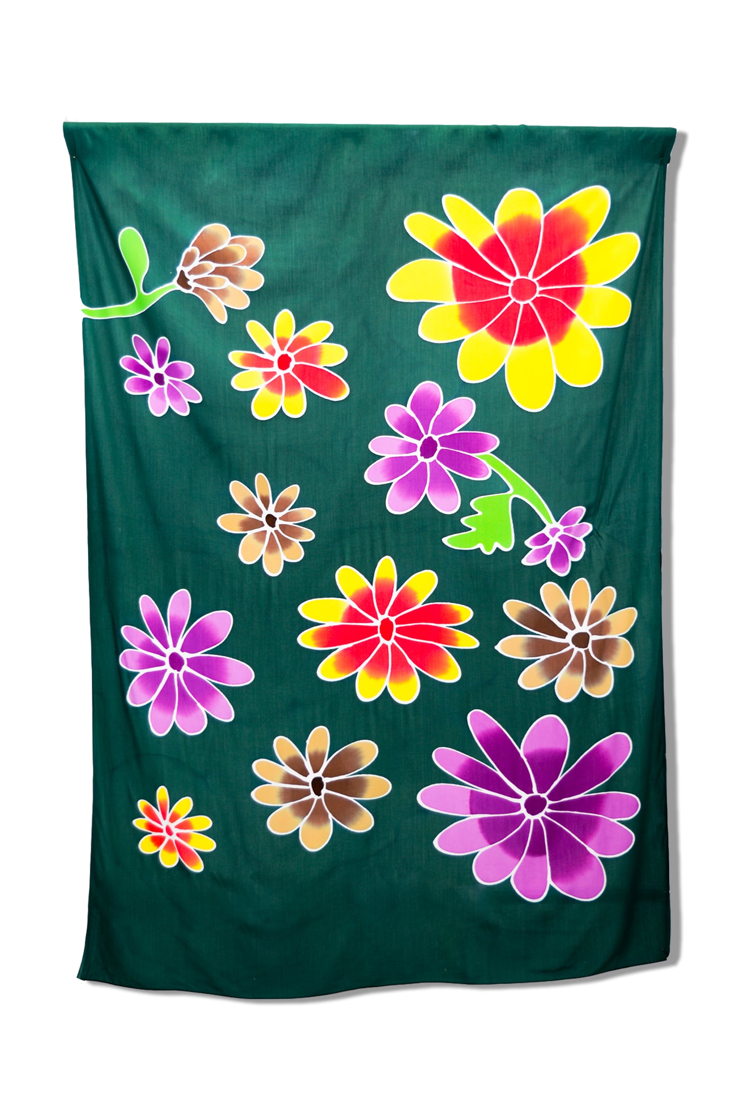 Hand Painted Green Ditsy Floral Sarong - Lightweight Beach Wrap, Boho Summer Cover Up for Women, Perfect for Vacation, Poolside, and Tropical Getaways