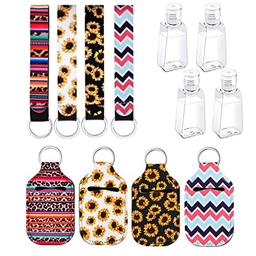 4 Pack 1oz Hand Sanitizer Keychain - Empty Travel Bottles with Wrist Lanyards for Lotion & Liquid (Perfect for Travel, Gym, Office)