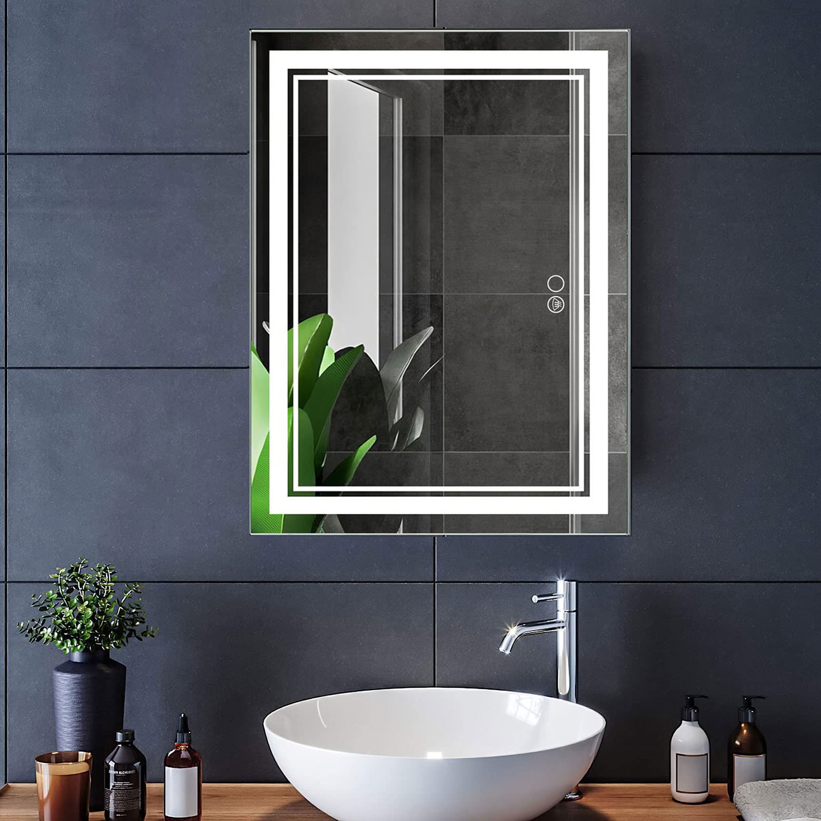 MIRUO 40X24 Inch LED Bathroom Mirror with Dimmable Lights, Anti-Fog, Touch Switch - Horizontal/Vertical Wall Mount Vanity Mirror for Makeup & Shaving (Brightness Memory & Adjustable) - Perfect for Modern Bathrooms, Dressing Rooms & Vanity Areas