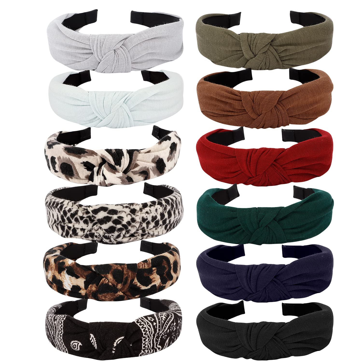 VELSCRUN 12 Pack Non-Slip Wide Flower Headbands for Women & Girls - Boho Knotted Hair Accessories, Fashion Head Bands for Birthday Gifts, Party, Wedding, and Everyday Wear