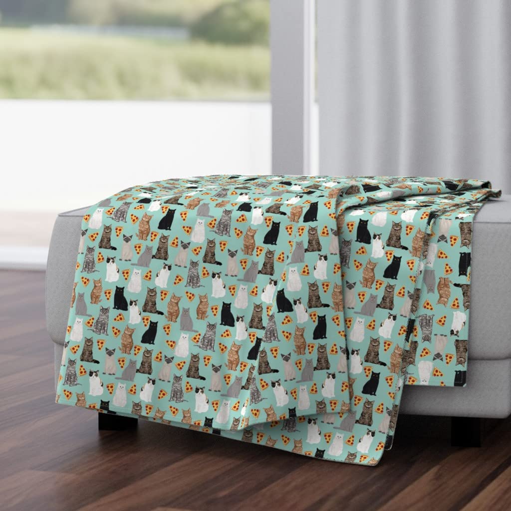 Soft Plush Minky Throw Blanket 50x70 Inches - Adorable Pizza Cats Design in Mint Green for Cat Lovers | Cozy Couch Blanket, Bedroom Decor, Gift for Pet Owners