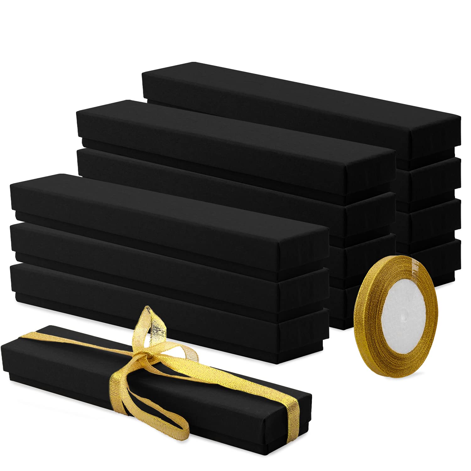 12 Pack Black Jewelry Gift Boxes for Necklace, Earring & Ring - Cotton Filled Cardboard Wedding & Engagement Gift Cases - Perfect for Jewelry Storage, Bridal Party Favors & Gift Presentation