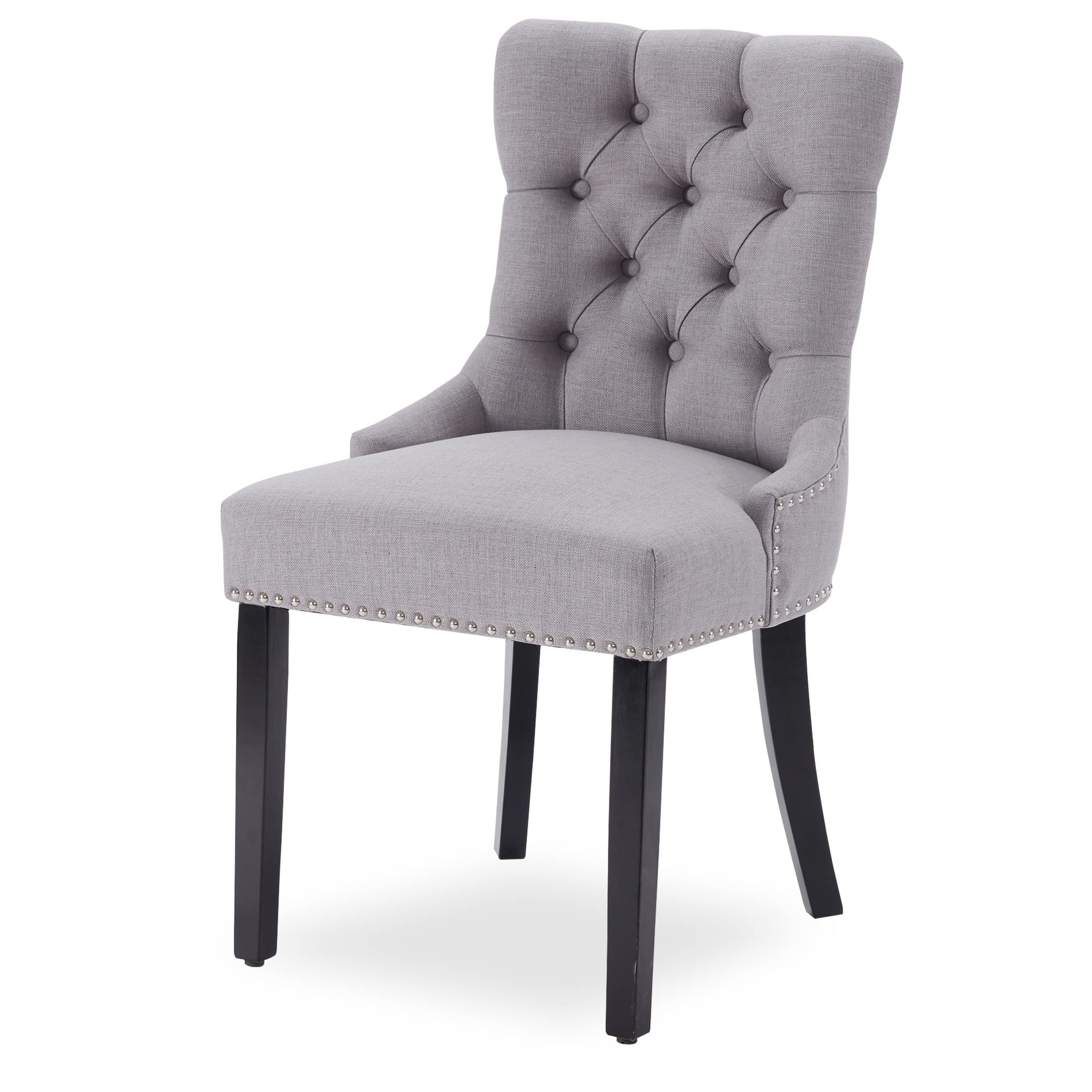 Kingfun Upholstered Tufted Dining Chair - Modern Parson Chair with Solid Wood Legs, Nailhead Trim & Padded Fabric for Kitchen, Dining Room, Desk or Waiting Room - Light Grey Accent Chair for Home & Office Use
