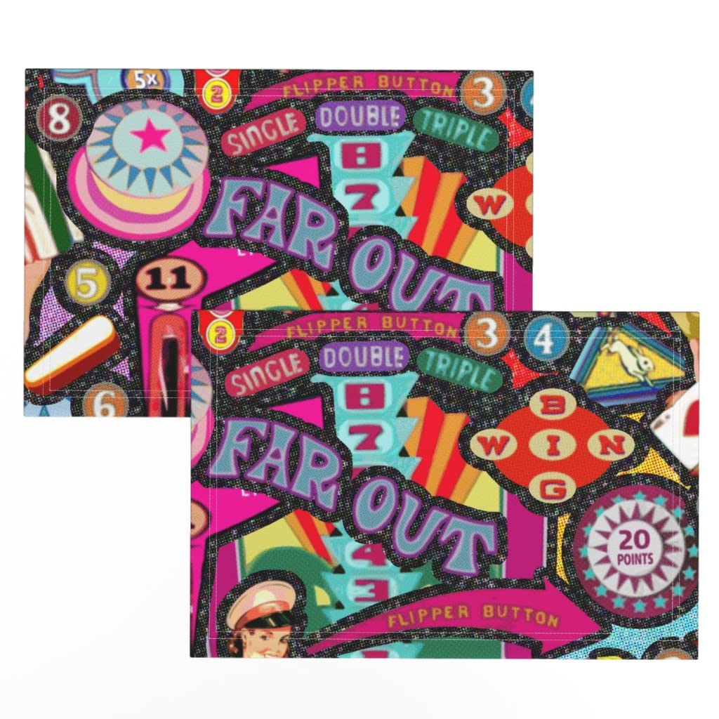 Spoonflower Linen Cotton Canvas Placemats Set of 2 - Retro Game Machine Large Print Fabric Placemats for Dining Table Decor, Kitchen Table Setting, and Party Entertaining