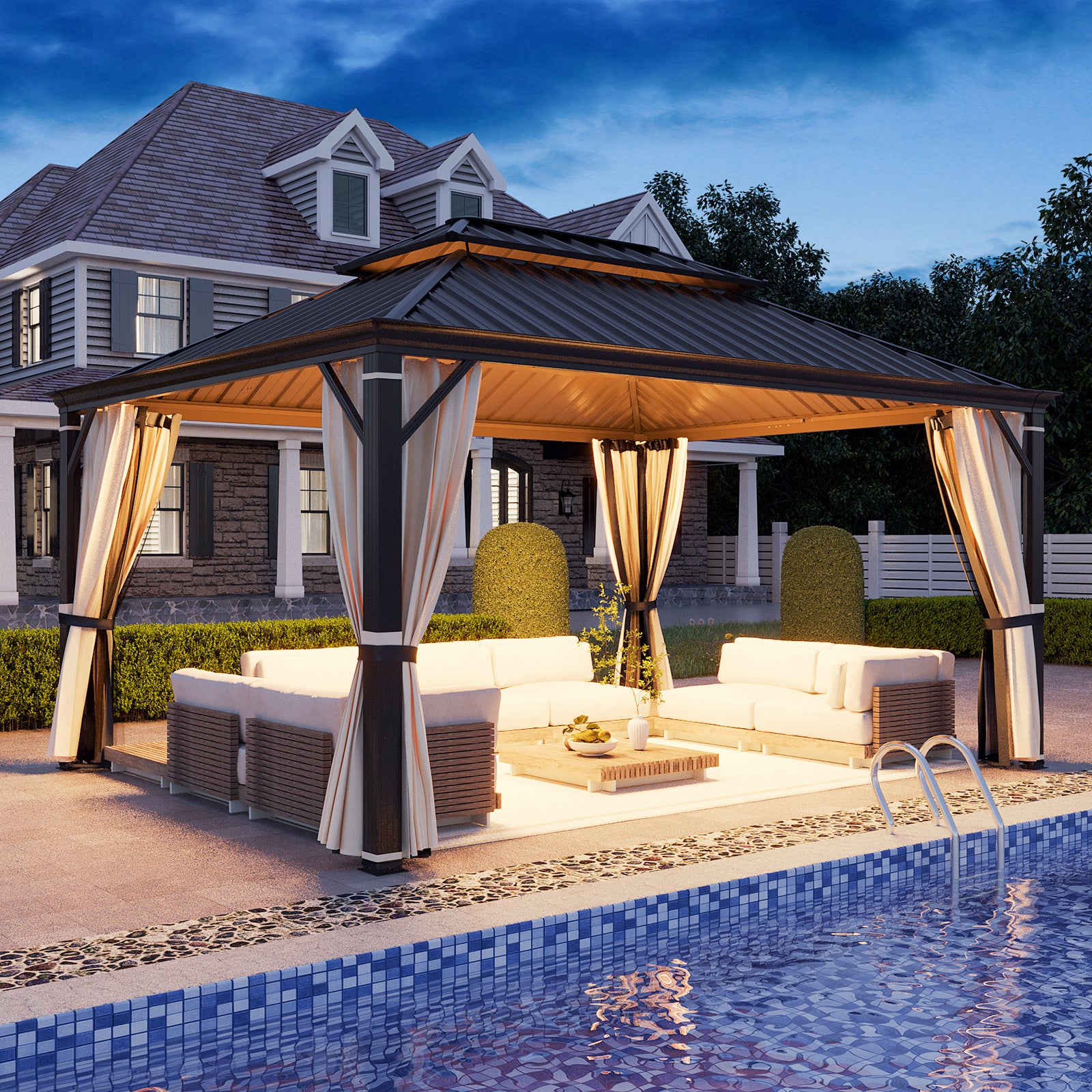 12' x 16' Hardtop Gazebo with Aluminum Frame - Dark Gray Outdoor Canopy for Patio, Garden, Backyard & Poolside Relaxation