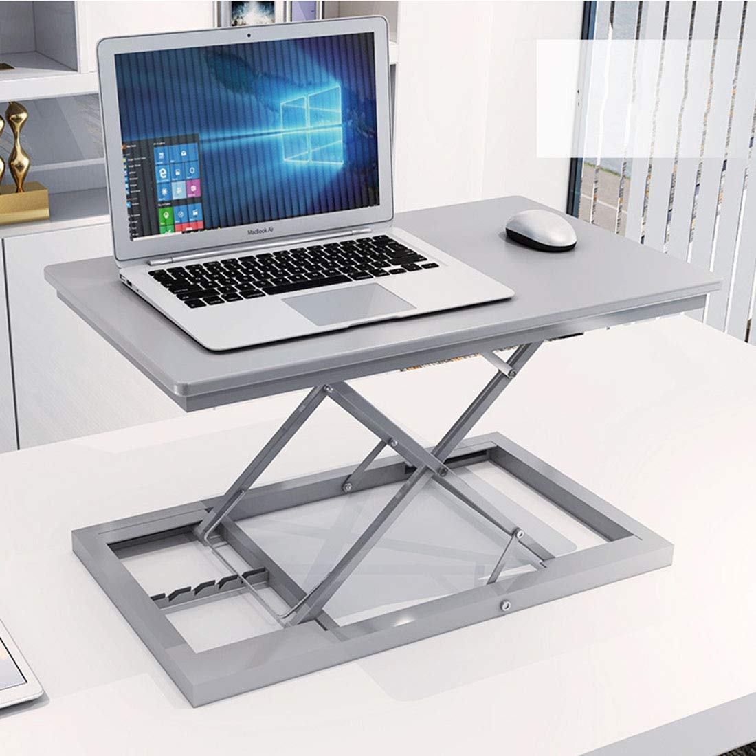 LXTIN Height Adjustable 23.6 Inch Standing Desk Converter - Ergonomic Foldable Laptop Riser Workstation with Silver Finish | Perfect for Home Office, Study & Workspace Ergonomics