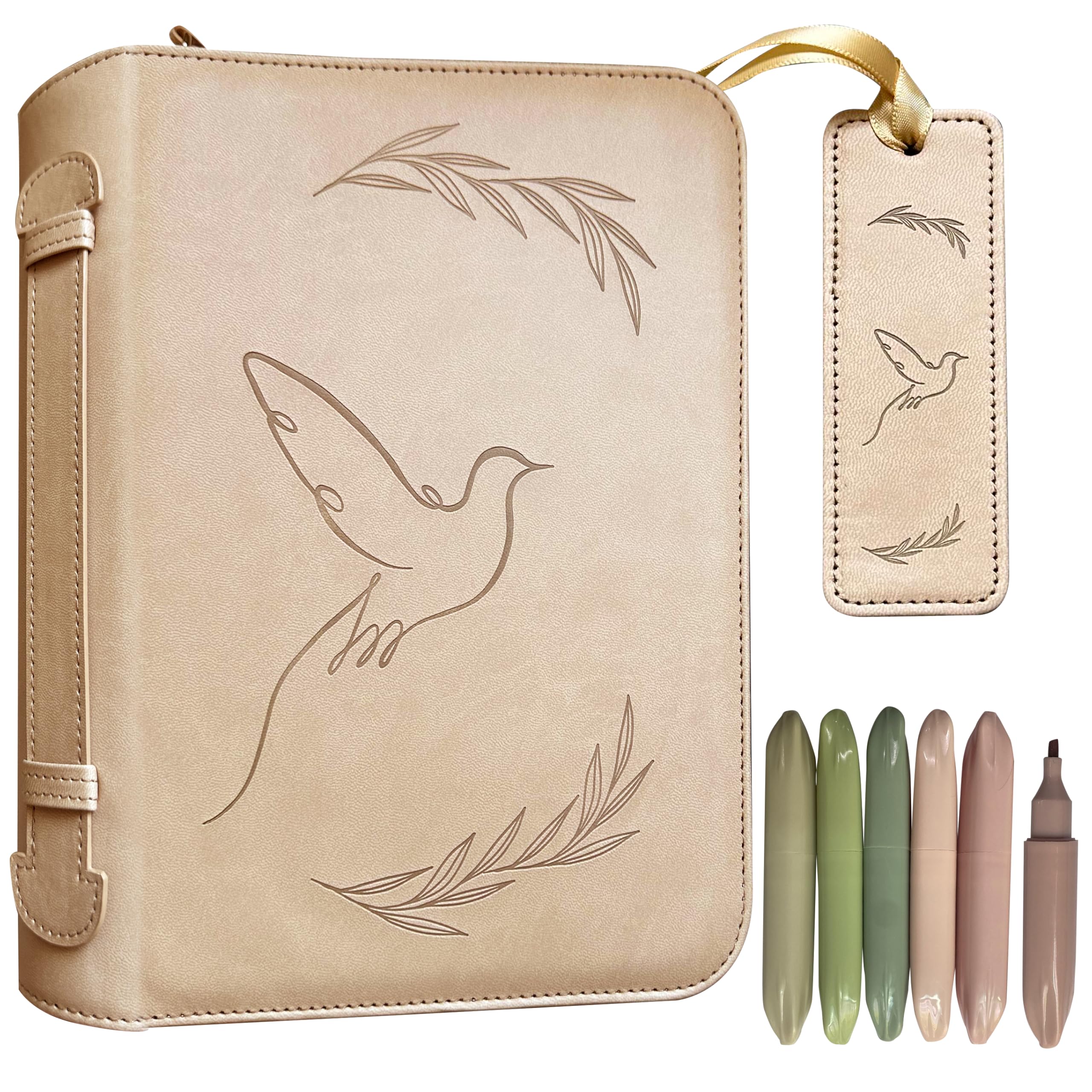 Custom Leather Bible Cover with Highlighter Pens & Bookmark - Personalized Bible Case for Women & Men - Perfect for Church, Travel & Daily Devotion