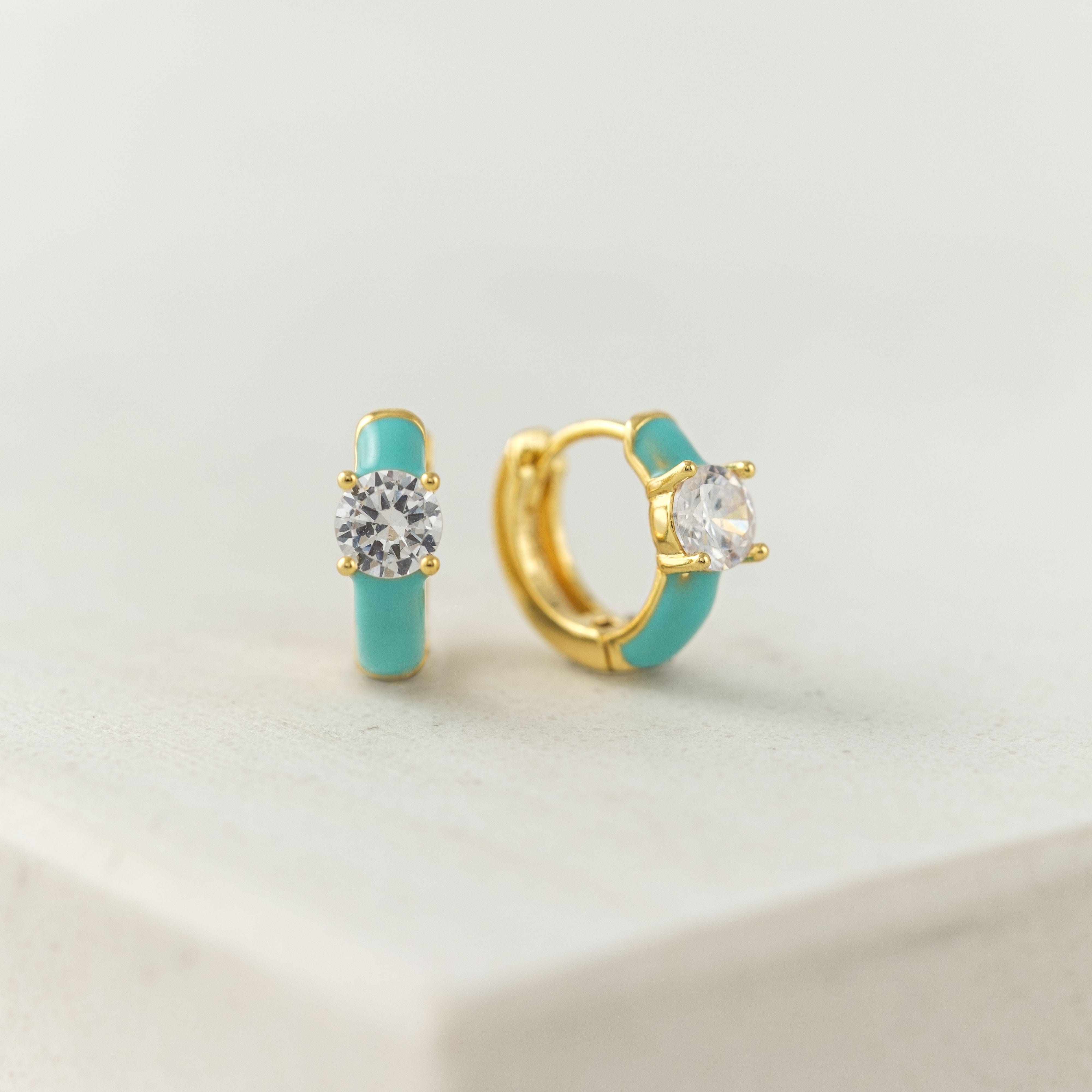 Solitaire Enamel Huggie Hoop Earrings for Women - Minimalist Gold Plated Huggie Hoops - Perfect for Everyday Wear, Date Night & Gifts