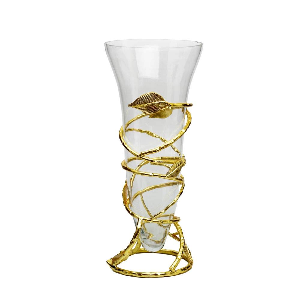 Elegant Gold Leaf Centerpiece Vase - Modern Home Decor for Dining Table, Wedding, and Living Room Decoration