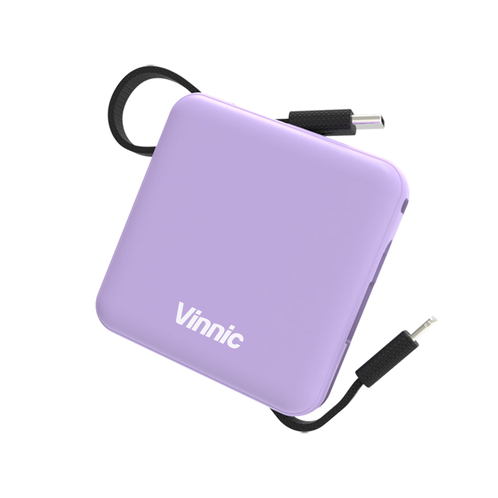 Vinnic DAMAVAND 5000mAh Ultra-Compact Power Bank with Built-in USB-C & Micro USB Cables - Portable Charger for iPhone, Android, Travel, Camping & Emergency Power Backup