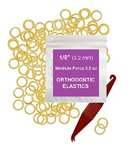1/8 Inch Orthodontic Elastic Rubber Bands - 100 Pack, Natural, Medium Force 3.5 oz - Dental Braces Bands for Teeth Gap Fixing, Dreadlock Hair Ties, Includes 1 Elastic Placer Tool - Perfect for Braces Adjustment & Hair Styling