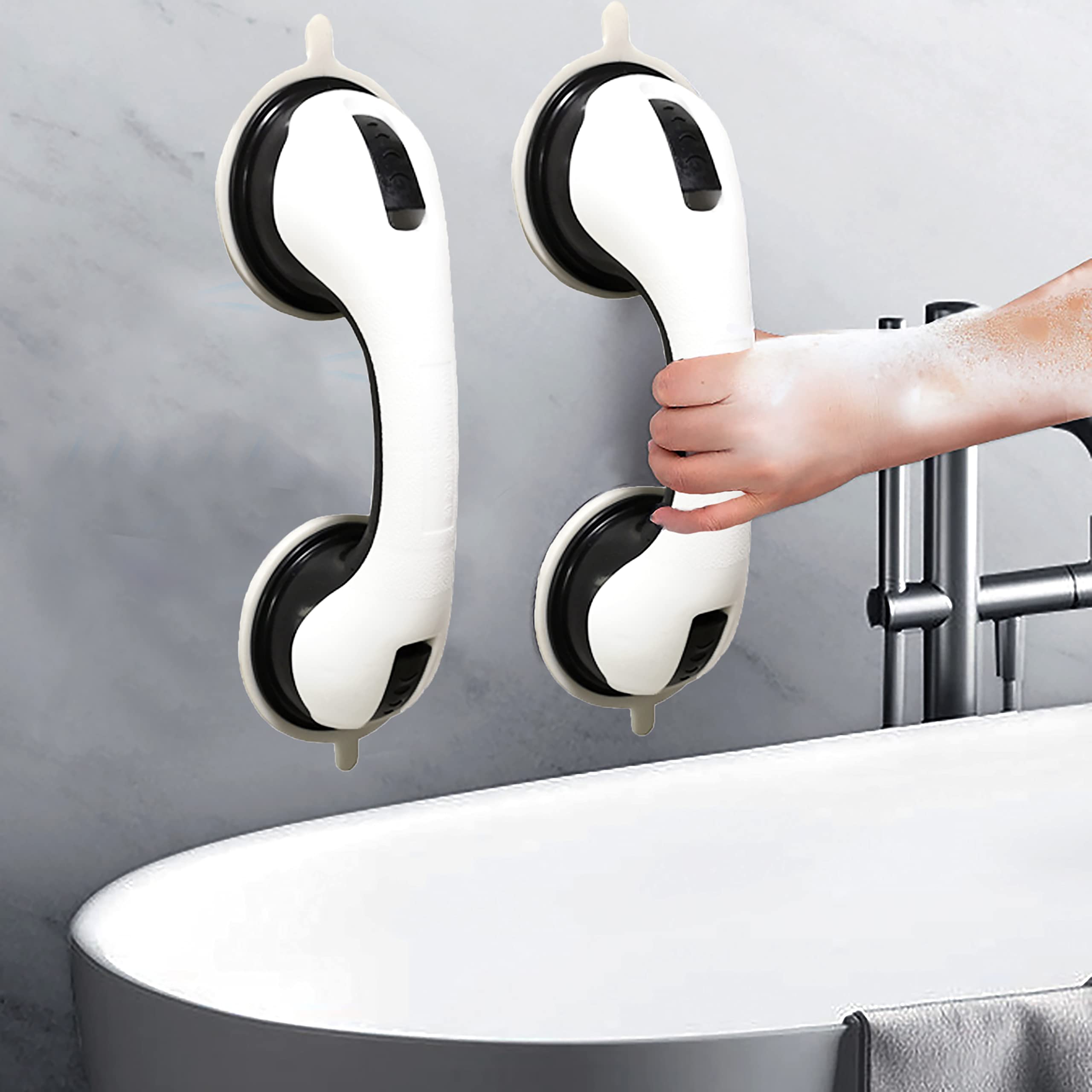 DECTRII 12-Inch Shower Grab Bar with Ultra Grip Suction Cups - Safety Bathroom Handle for Elderly, Seniors & Disabled - Non-Slip Shower Assist Device (2-Pack) - Perfect for Bathroom Safety & Mobility Assistance