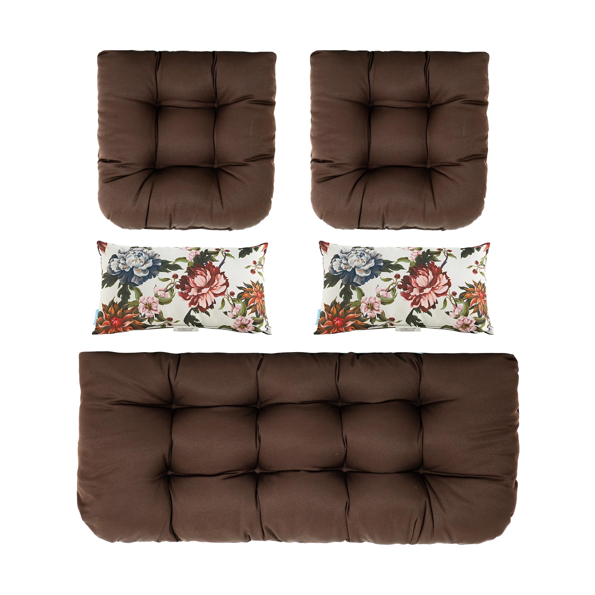 ARTPLAN All-Weather Outdoor Cushion Set - 5-Piece Loveseat & Bench Cushions with Wicker Tufted Design for Patio Furniture - Perfect for Garden, Deck, Poolside & Backyard Relaxation