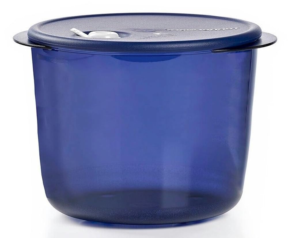 Tupperware Vent N Serve 3.5 Quart Mega Deep Round Microwave Dish - Indigo Blue | Airtight Food Storage & Reheating Container for Meal Prep, Leftovers & Office Lunches