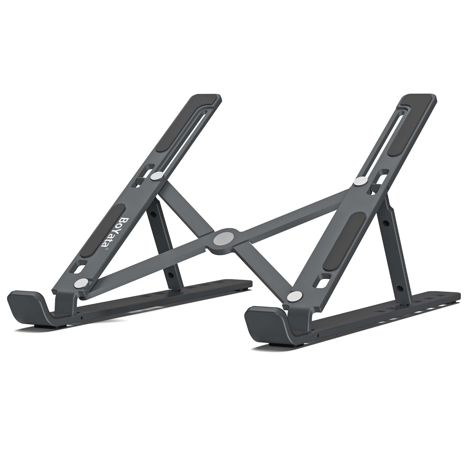 BoYata Aluminum Foldable Laptop Stand with 6 Adjustable Heights - Portable Laptop Riser for MacBook, HP, Lenovo & Dell 10-15.6 Inch Notebooks - Ergonomic Desk Stand for Home, Office & Travel (Grey)