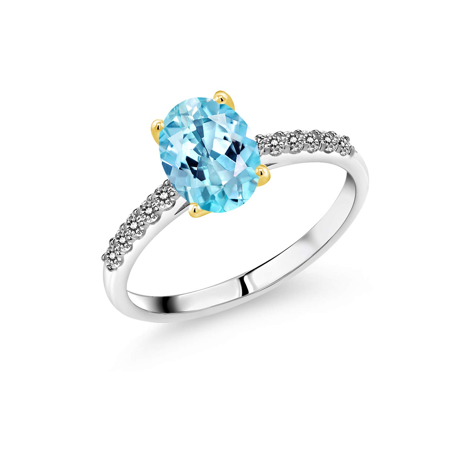 1.40 Ct Natural Blue Apatite & White Diamond Ring in 925 Sterling Silver with 10K Yellow Gold Prongs - Elegant Jewelry for Weddings, Anniversaries & Special Occasions