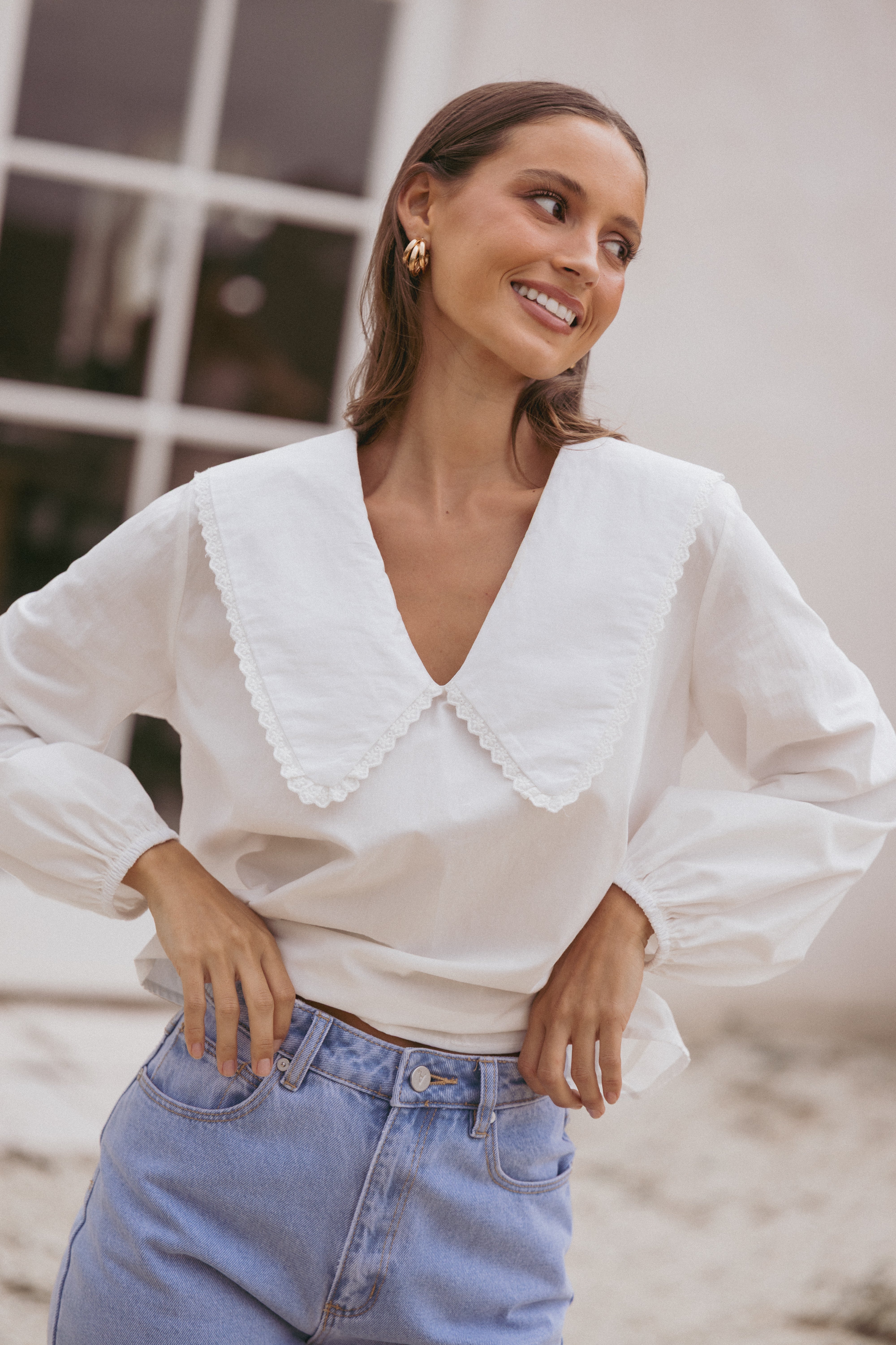 Kenna Women's Long Sleeve Casual T-Shirt - Soft Cotton Basic Top for Everyday Wear (White) | Perfect for Work, Layering & Fall Outfits