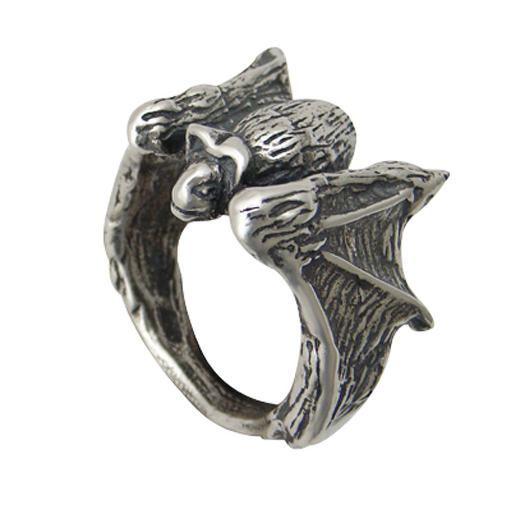 Heavyweight Sterling Silver Bat Ring for Men & Women - Sizes 6 to 12 - Handcrafted in USA - Perfect for Halloween, Goth Fashion & Jewelry Collection