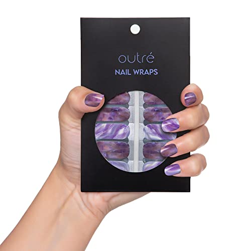 Outre Nail Wraps Kit - Professional Nail Polish Strips with Cuticle Pusher & Mini Nail File - Easy Application, Long-Lasting Nail Wraps - Modern Pop Nail Art for Women (Crystal Amethyst) - Perfect for Home Manicures, Parties & Gifts