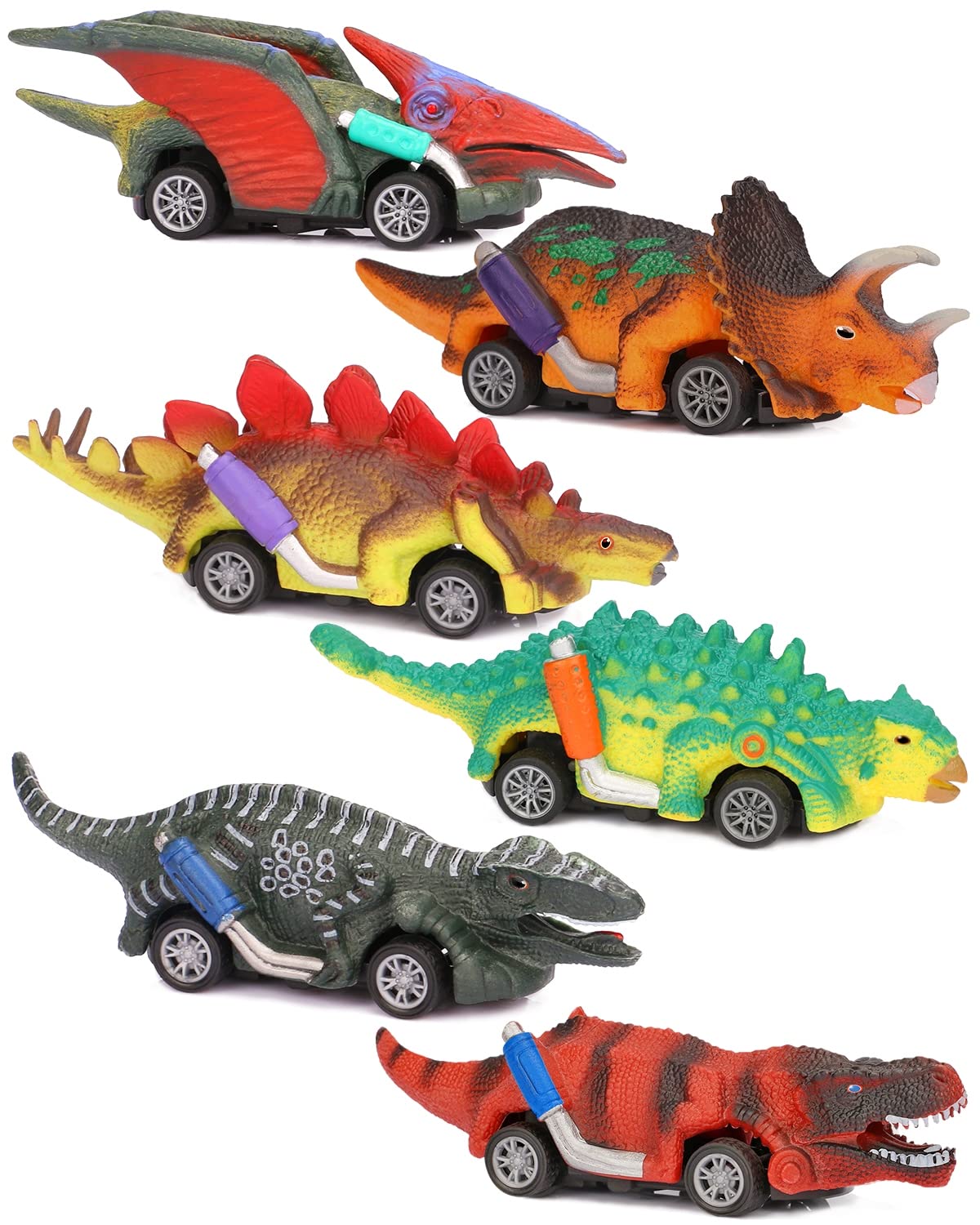 6 Pack Pull Back Dinosaur Toy Cars for Kids Ages 3-7 - Fun Dinosaur Toys for Boys & Girls, Perfect Birthday Gifts & Preschool Learning Toys for 3 4 5 6 7 Year Olds - Great for Indoor Play, Party Favors & STEM Education
