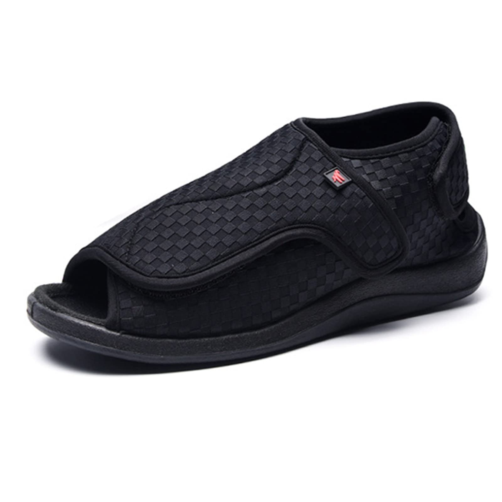 KXSM Diabetic & Arthritis Slippers for Swollen Feet - Adjustable Memory Foam Closed Toe House Shoes with Flexible Rubber Sole - Relieves Edema & Pressure - Comfortable Indoor & Outdoor Use - Ideal for Elderly & Medical Recovery - Black, Size 46