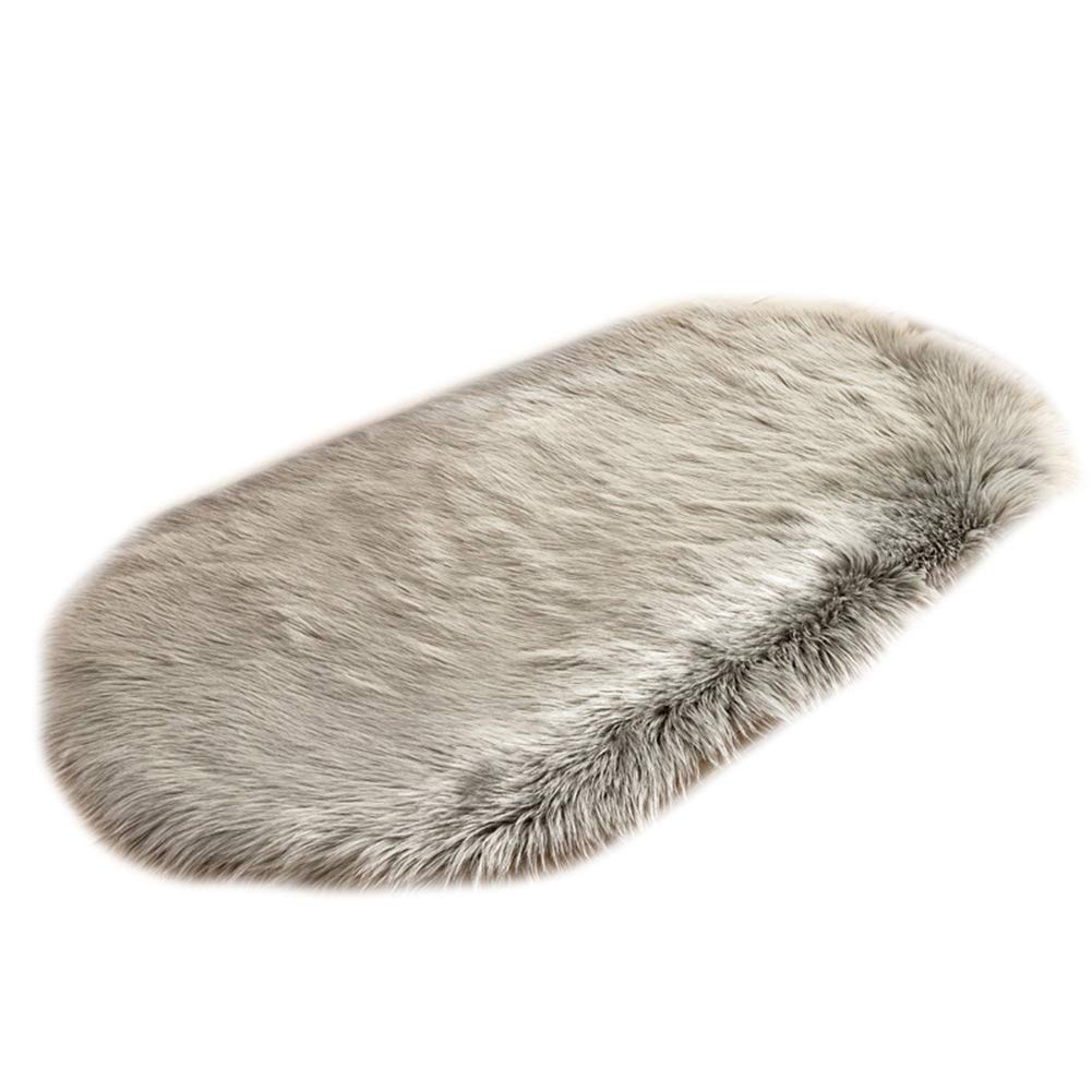 SONGBIRDTH Faux Wool Plush Carpet - Soft Warm Oval Foot Pad for Living Room, Bedroom, Bathroom - Non-Slip Sofa Mat Home Decor (Grey) | Cozy Floor Mat for Winter, Perfect for Pets & Kids Play Area