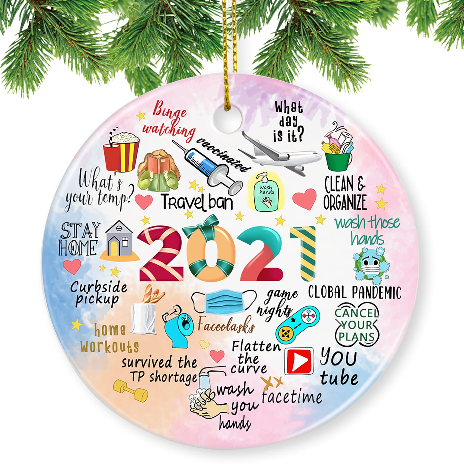 Kexle 2021 Christmas Ornaments - Funny Quarantine Gifts & Holiday Tree Decorations | Perfect for Home Decor, Xmas Party & Festive Gift Giving