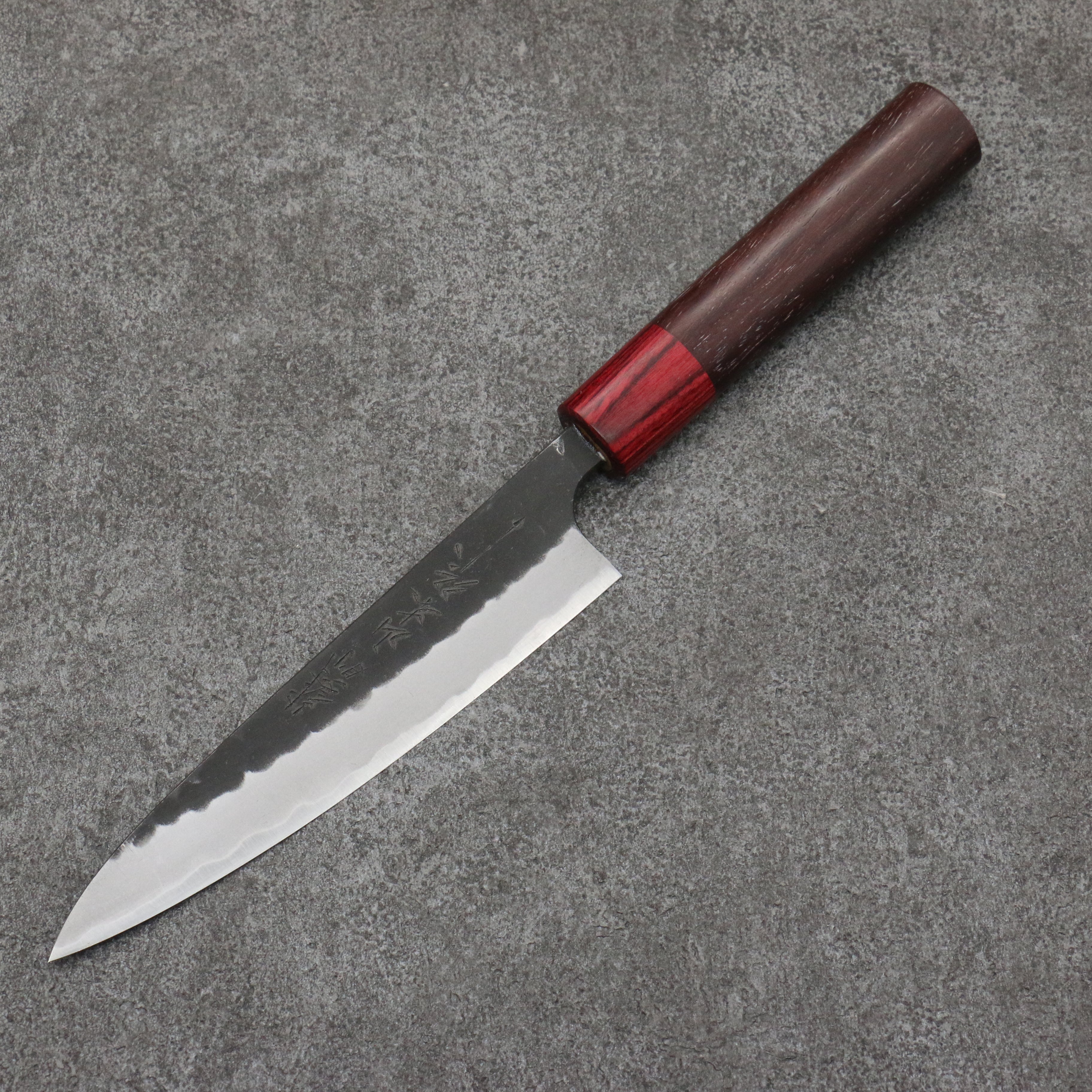 Nao Yamamoto Blue Steel Kurouchi Petty Utility Knife 135mm - Shitan Handle with Red Pakka Wood Ferrule - Perfect for Slicing, Peeling & Precision Kitchen Tasks