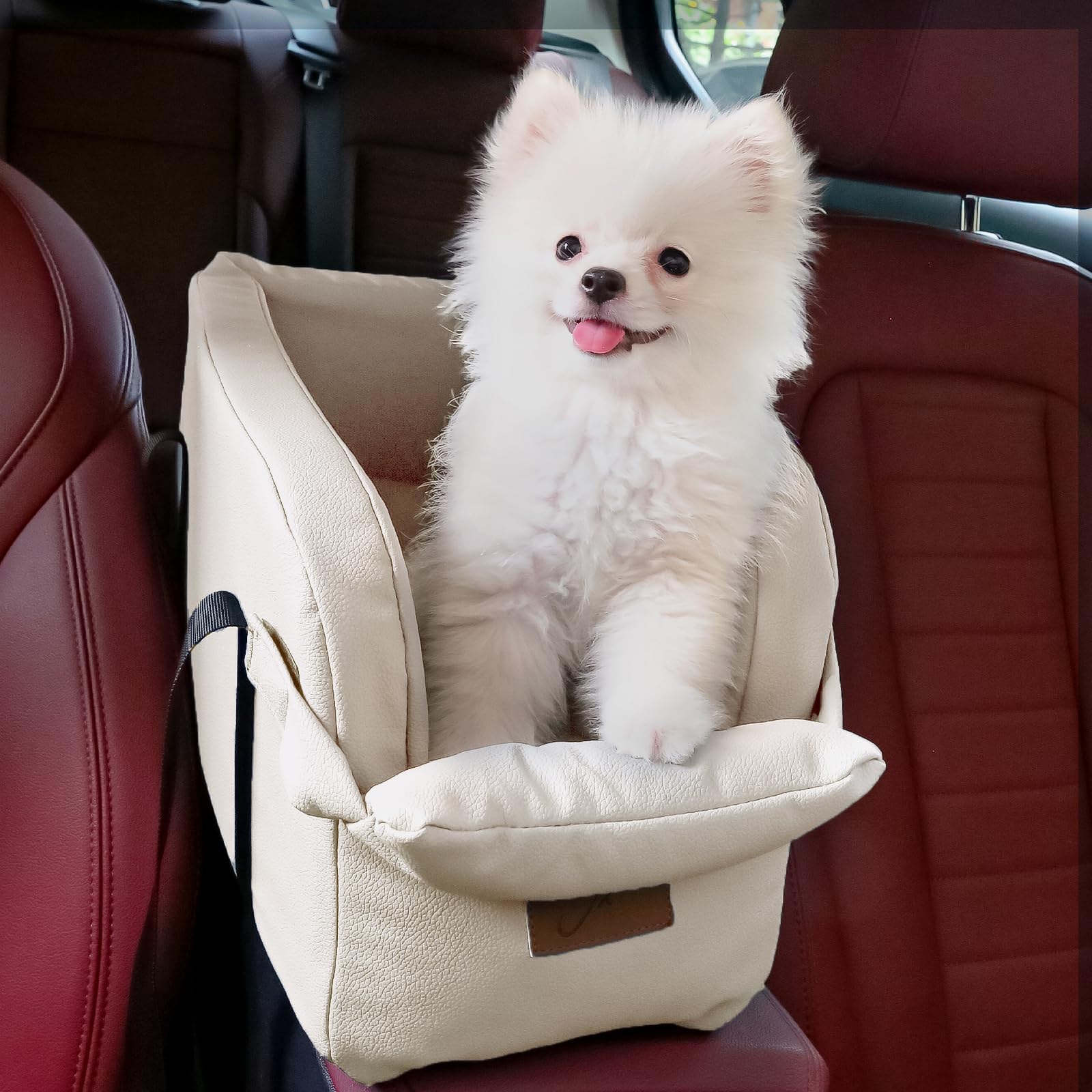 Pet Car Seat for Small Dogs & Cats - Adjustable Booster Seat with Center Console - Supports Up to 22lbs - Perfect for Road Trips & Safe Car Travel