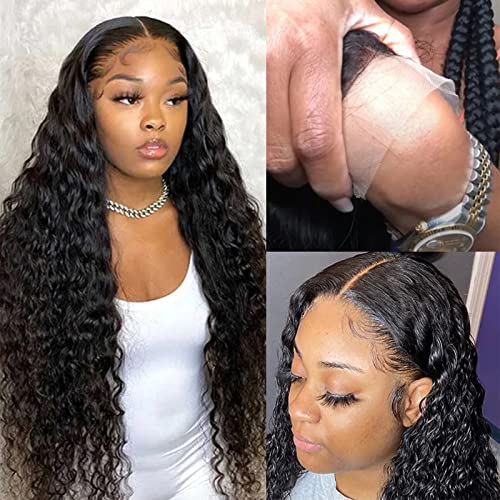 ISEE Hair 18 Inch Transparent Lace Front Wigs 150% Density Human Hair - Deep Wave & Curly 13x4 Lace Frontal Wig for Black Women | Pre-Plucked with Baby Hair, Natural Color | Perfect for Daily Wear, Special Occasions & Protective Styling