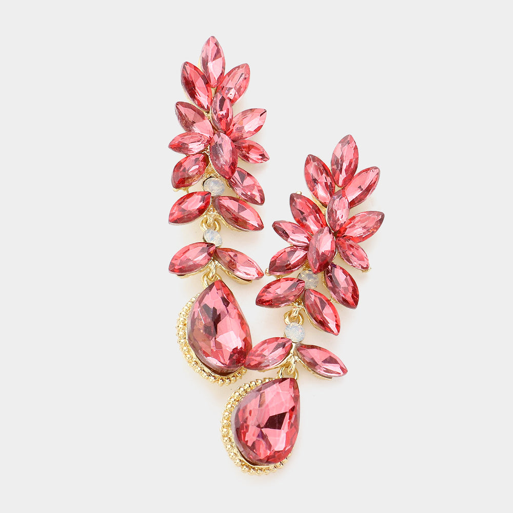 Elegant Coral Crystal Marquise Dangle Earrings for Pageant, Prom, and Special Occasions – Perfect for Weddings, Parties, and Evening Events