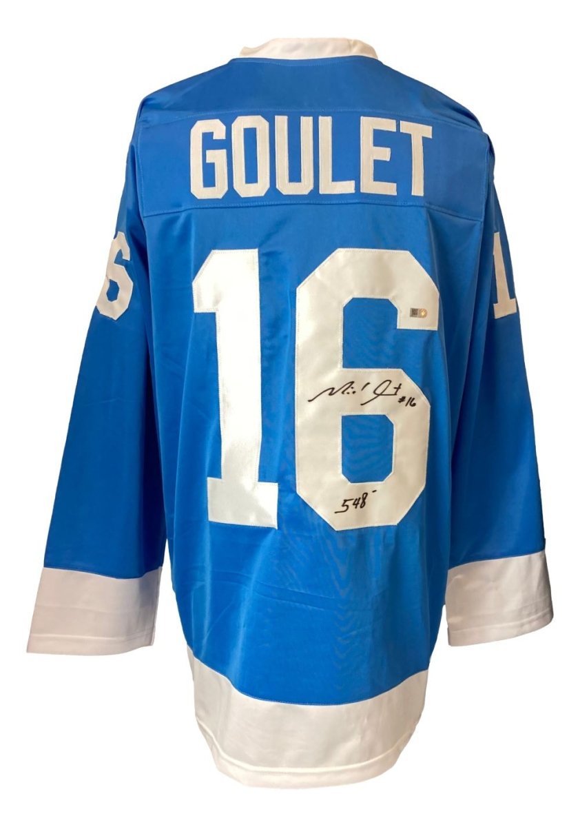 Michel Goulet Quebec Nordiques Signed Light Blue Hockey Jersey #548 - Authentic Collectible Sports Memorabilia for Fans & Display