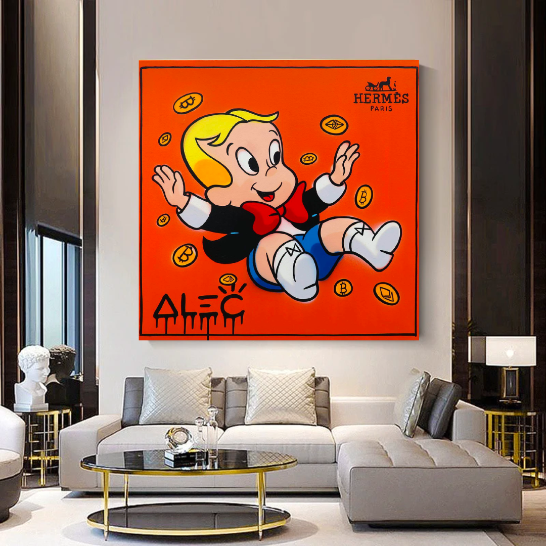 Alec Monopoly Richie Rich Money Man Canvas Art Print - Pop Culture Wall Decor for Living Room, Office & Gaming Room