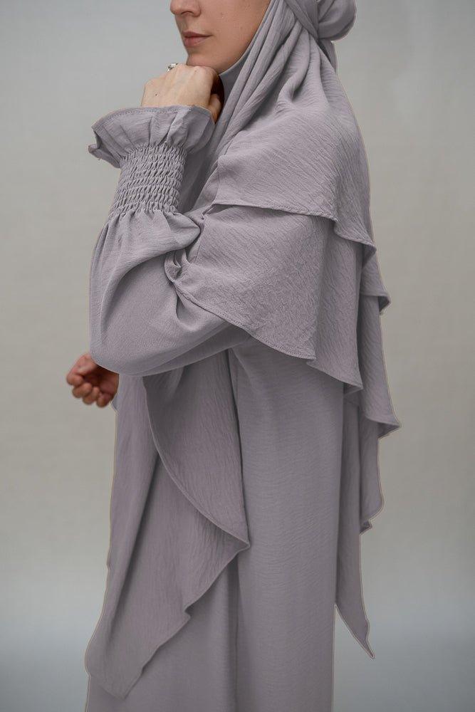 Light Gray Two Layer Khimar Niqab - Modest Islamic Face Veil for Women - Perfect for Prayer, Daily Wear & Special Occasions